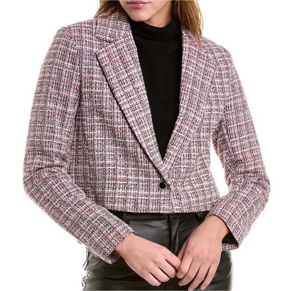 NWT Bagatelle Size XL Cropped Tweed Woven Blazer‎ Wool Blend Pink Colorful
